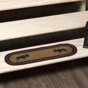 Loon Peak Dorval Sorensen Flooring Moose Stenciled Oval Jute Almond/Cherry Red/Raven Black Stair Tread LNPE8283